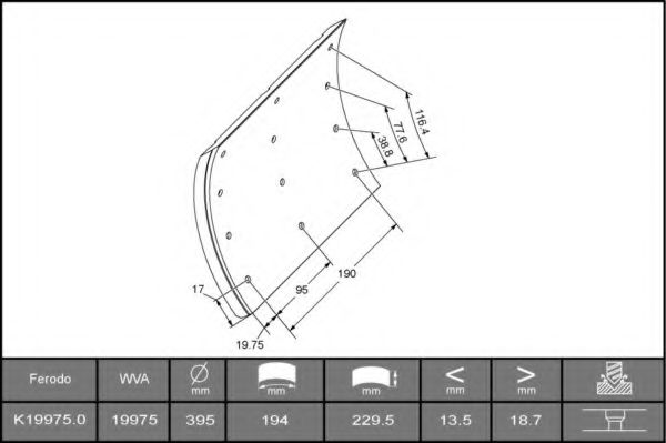 Комплект тормозных башмаков, барабанные тормоза FERODO 19976