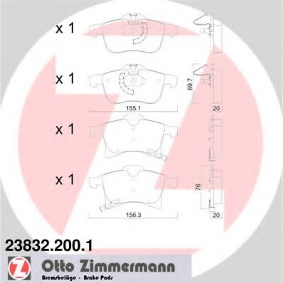 Комплект тормозных колодок, дисковый тормоз ZIMMERMANN 23832.200.1