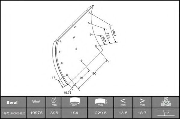 Комплект тормозных башмаков, барабанные тормоза BERAL 1997519000016326