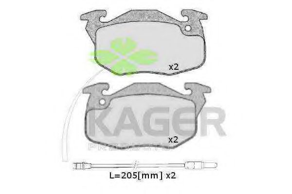 Комплект тормозных колодок, дисковый тормоз KAGER 35-0122