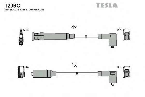 Комплект проводов зажигания TESLA T206C