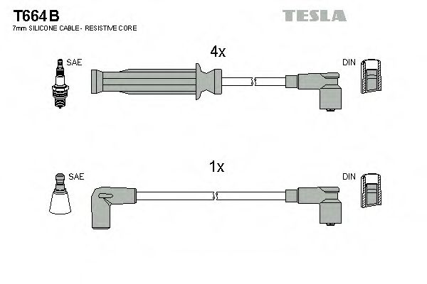 Комплект проводов зажигания TESLA T664B