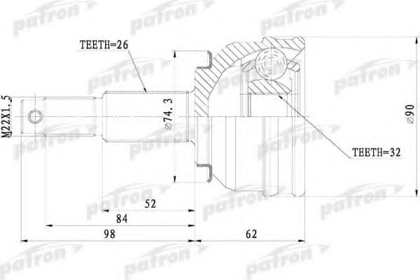 Шарнирный комплект, приводной вал PATRON PCV9819