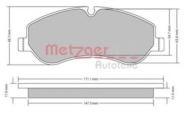 Комплект тормозных колодок, дисковый тормоз METZGER 1170349