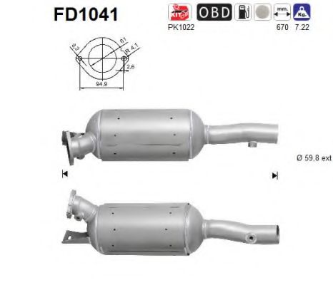 Сажевый / частичный фильтр, система выхлопа ОГ AS FD1041