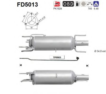 Сажевый / частичный фильтр, система выхлопа ОГ AS FD5013