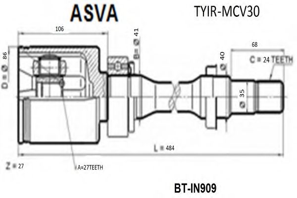 Шарнирный комплект, приводной вал ASVA TYIR-MCV30