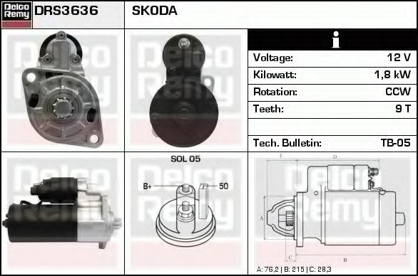 Стартер DELCO REMY DRS3636