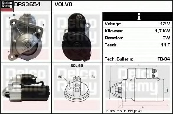 Стартер DELCO REMY DRS3654