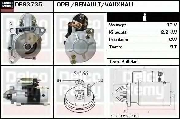 Стартер DELCO REMY DRS3735