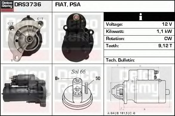 Стартер DELCO REMY DRS3736