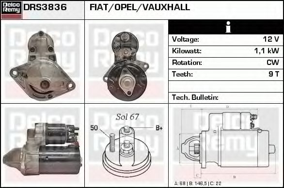 Стартер DELCO REMY DRS3836