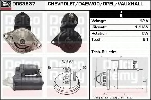 Стартер DELCO REMY DRS3837