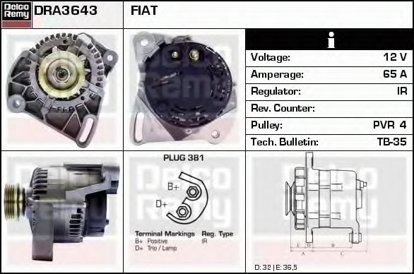 Генератор DELCO REMY DRA3643