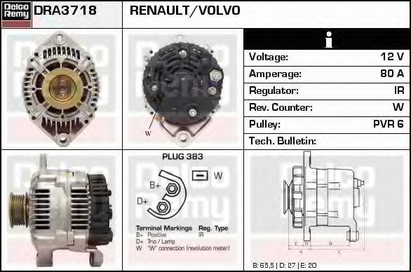 Генератор DELCO REMY DRA3718