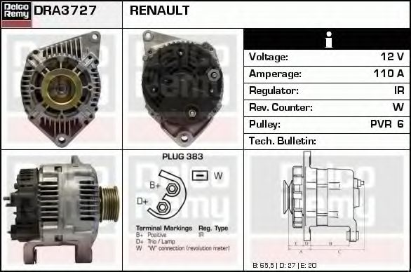 Генератор DELCO REMY DRA3727