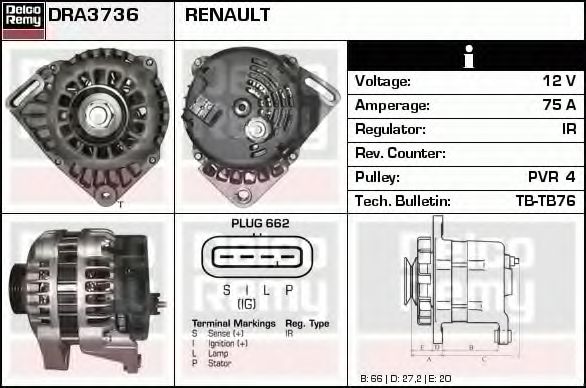 Генератор DELCO REMY DRA3736