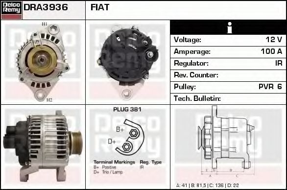 Генератор DELCO REMY DRA3936