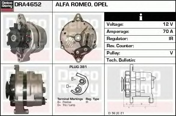 Генератор DELCO REMY DRA4652