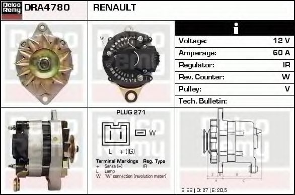 Генератор DELCO REMY DRA4780