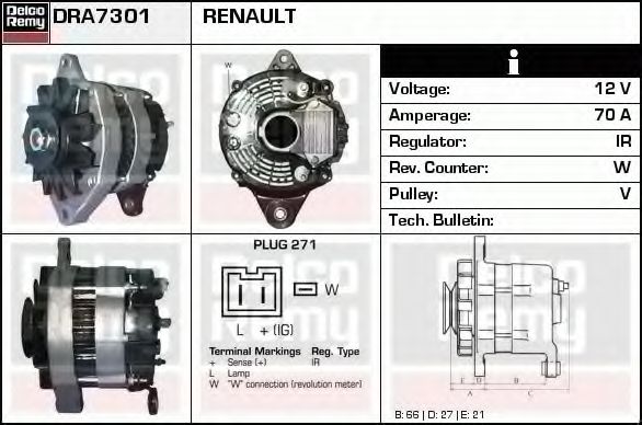 Генератор DELCO REMY DRA7301