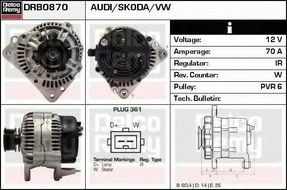 Генератор DELCO REMY DRB0870