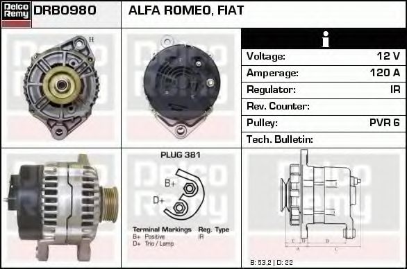 Генератор DELCO REMY DRB0980