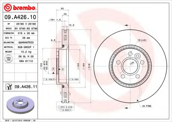 Тормозной диск AP 25180 V