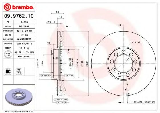 Тормозной диск BRECO BS 8707