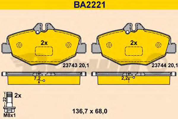 Комплект тормозных колодок, дисковый тормоз BARUM BA2221