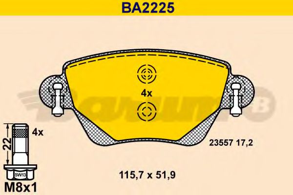 Комплект тормозных колодок, дисковый тормоз BARUM BA2225