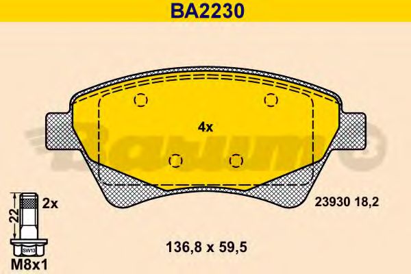 Комплект тормозных колодок, дисковый тормоз BARUM BA2230
