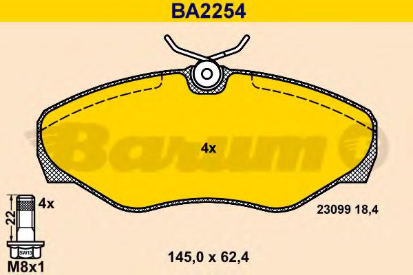 Комплект тормозных колодок, дисковый тормоз BARUM BA2254