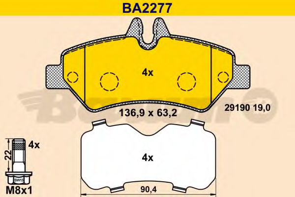 Комплект тормозных колодок, дисковый тормоз BARUM BA2277