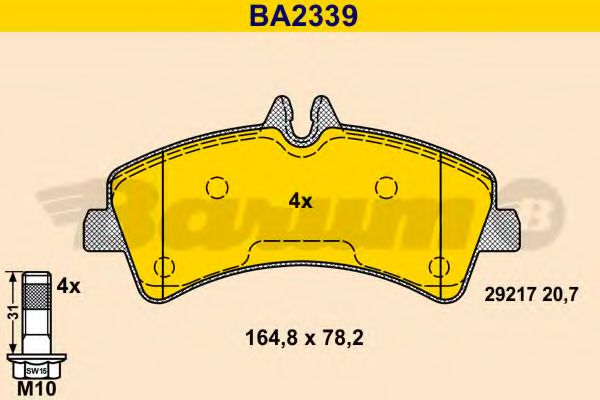 Комплект тормозных колодок, дисковый тормоз BARUM BA2339