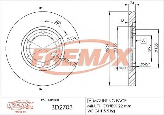 Тормозной диск FREMAX BD-2703