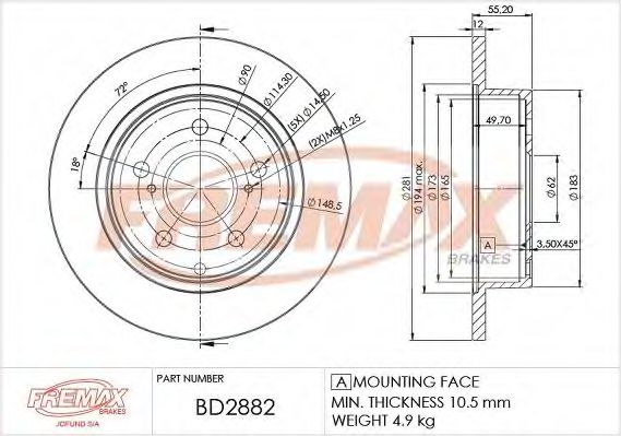 Тормозной диск FREMAX BD-2882