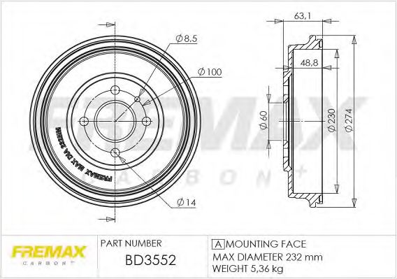 Тормозной барабан FREMAX BD-3552