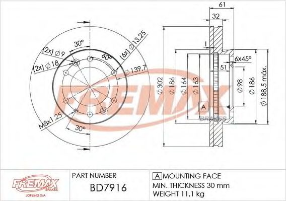 Тормозной диск FREMAX BD-7916