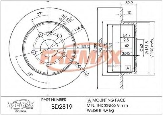 Тормозной диск FREMAX BD-2819