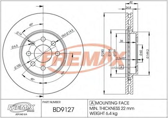 Тормозной диск FREMAX BD-9127