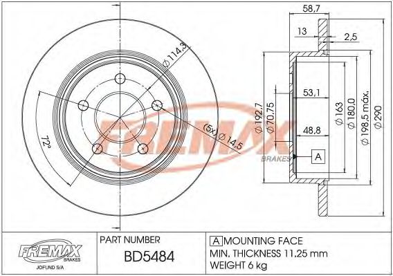 Тормозной диск FREMAX BD-5484