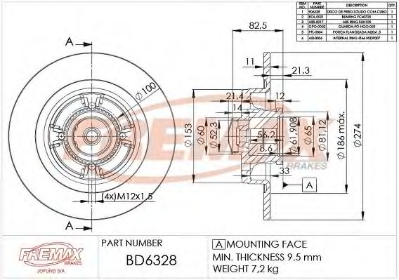 Тормозной диск FREMAX BD-6328