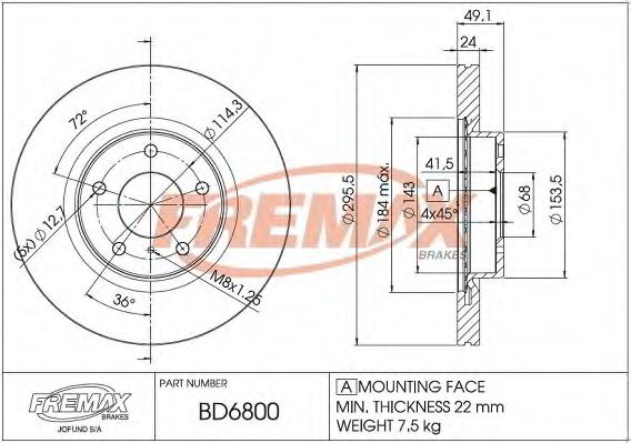 Тормозной диск FREMAX BD-6800