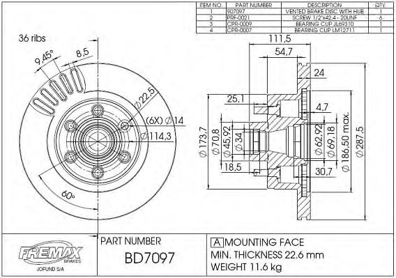 Тормозной диск FREMAX BD-7097