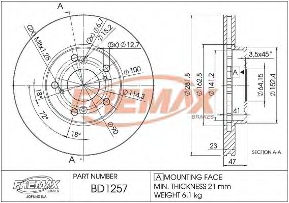 Тормозной диск FREMAX BD-1257