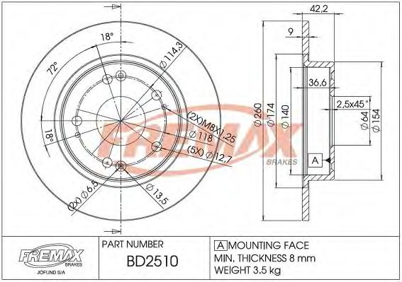 Тормозной диск FREMAX BD-2510