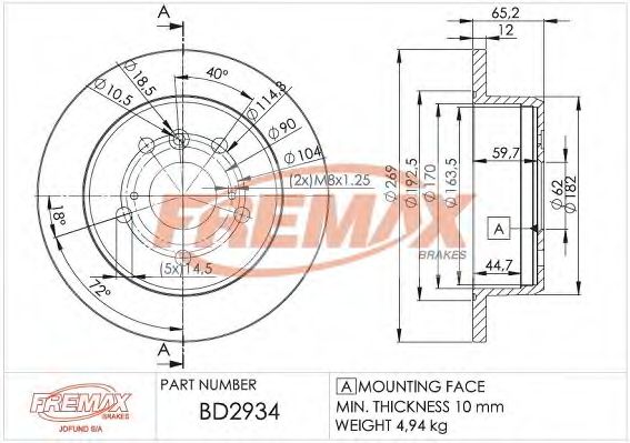 Тормозной диск FREMAX BD-2934