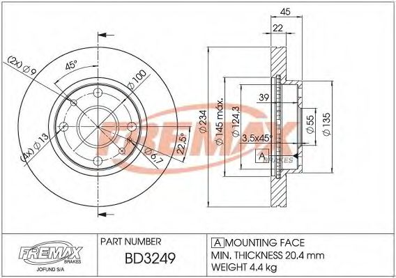 Тормозной диск FREMAX BD-3249