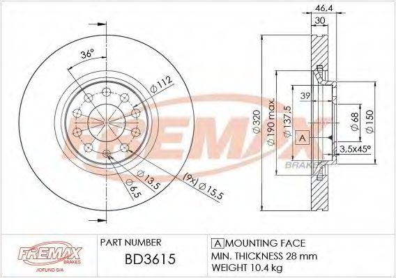 Тормозной диск FREMAX BD-3615